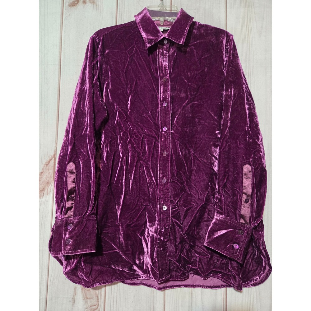 JOHN MARK Purple Velvet Button Down Long Sleeve Shirt Women's L Enid Sinclair
